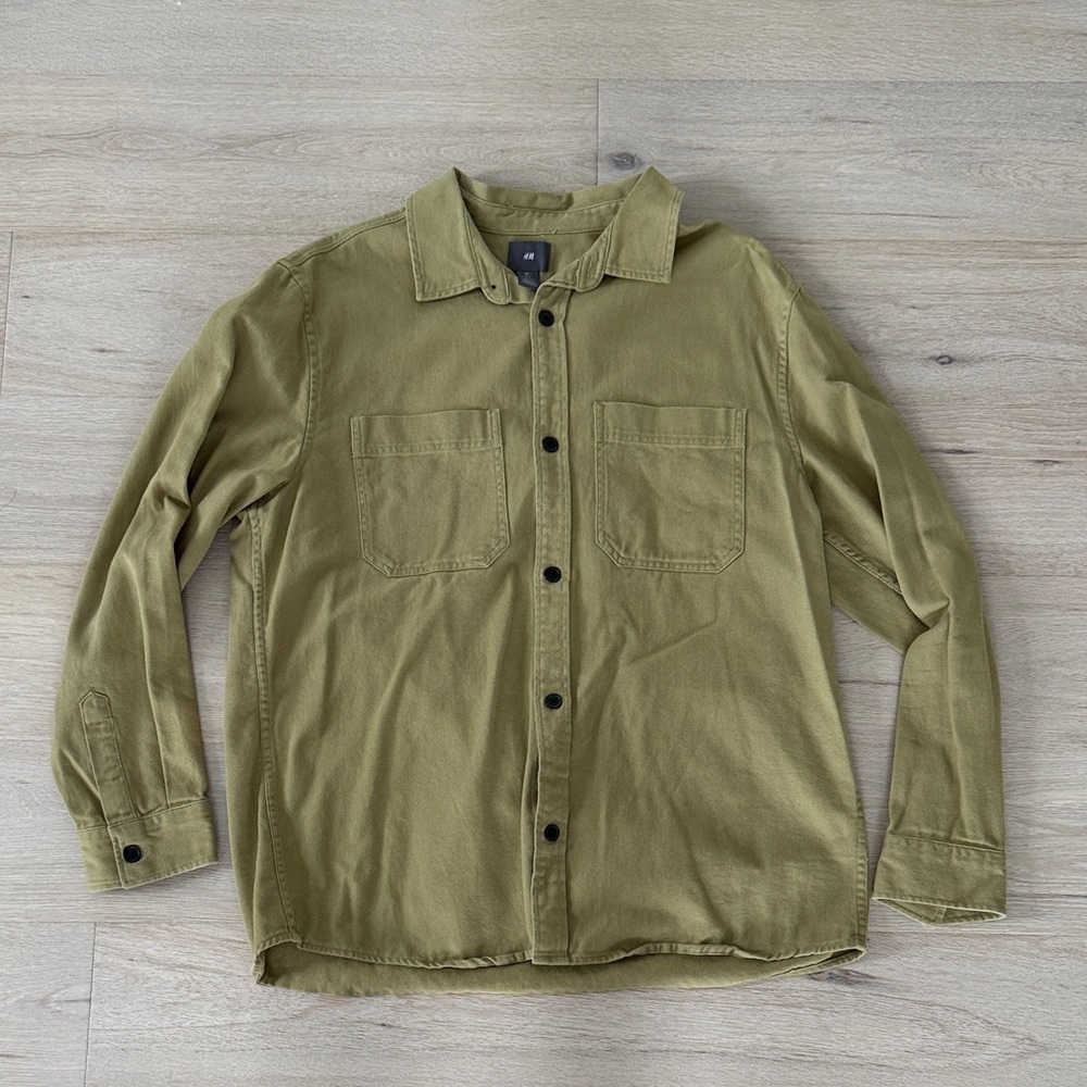 H&M Khaki Button-Up Shirt Jacket